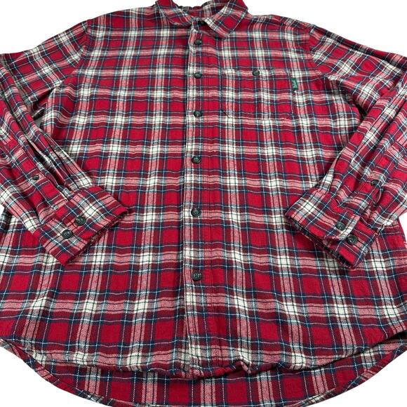 WOOLRICH Mens Large Red Plaid Flannel Button Down Shirt Long Sleeve VTG Y2K - Picture 5 of 12